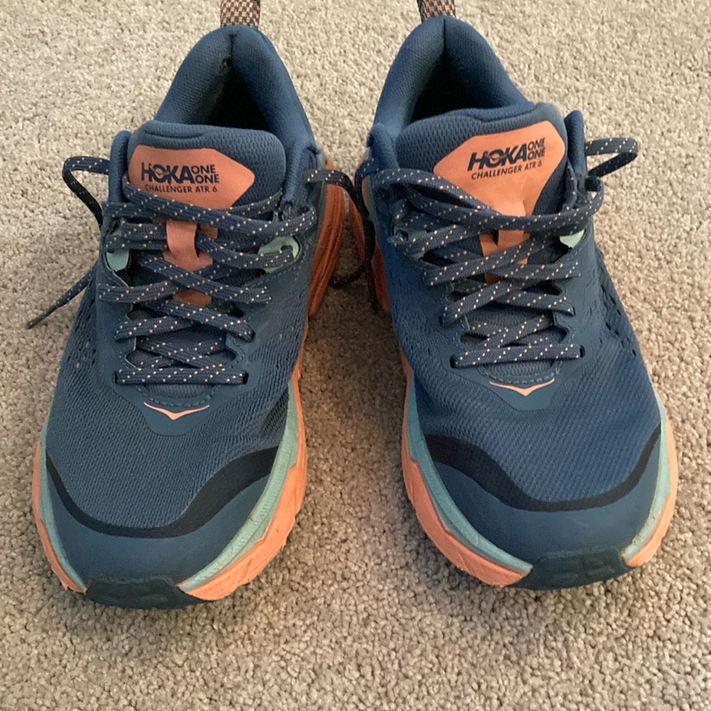 Hoka One One Blue and Orange Athletic Shoes with Cushioned Sole